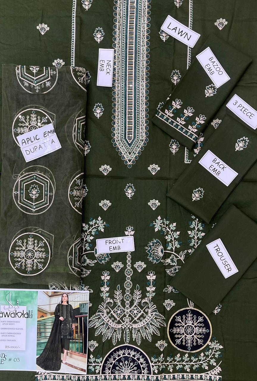 *Alhamdulillah*
Fancy collection
𝘽𝙧𝙖𝙣𝙙 : *Tawakal*
𝙎𝙩𝙪𝙛𝙛: *lawn 3pc 96/88*