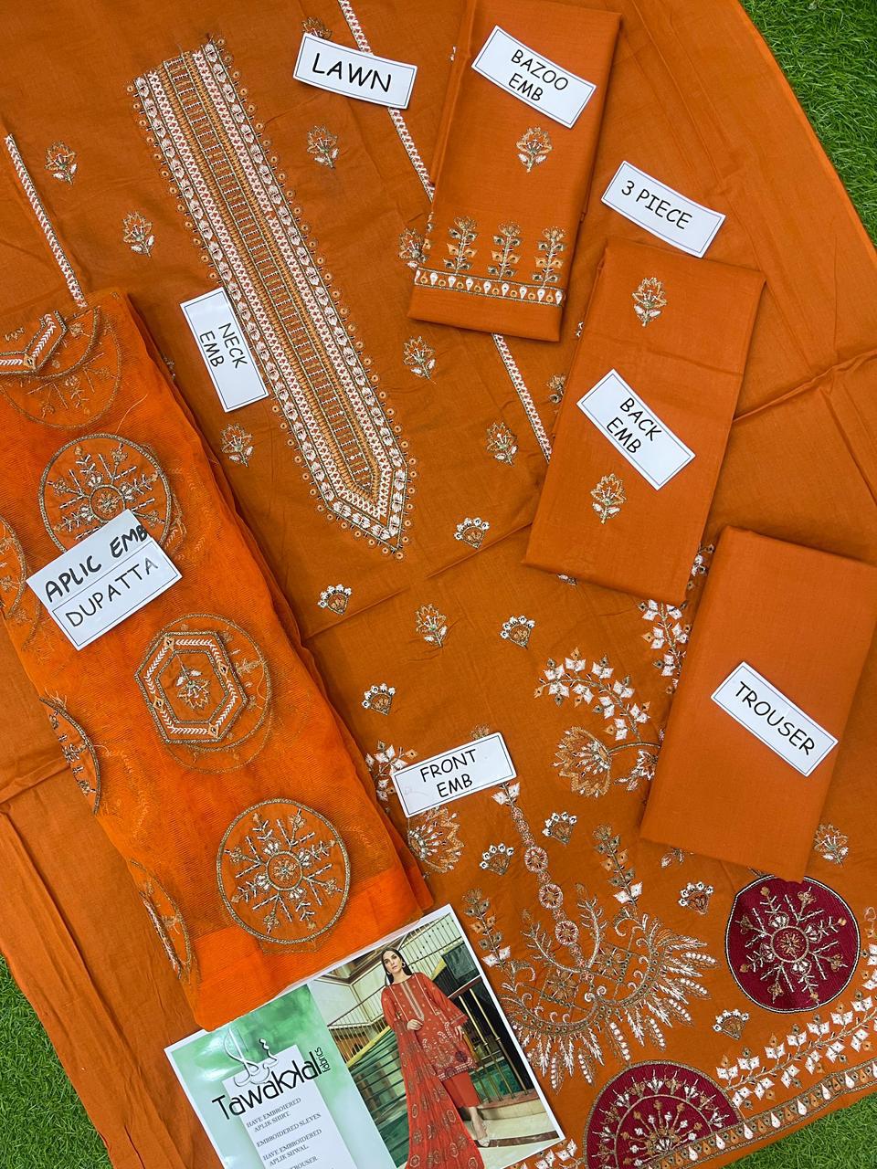 *Alhamdulillah*
Fancy collection
𝘽𝙧𝙖𝙣𝙙 : *Tawakal*
𝙎𝙩𝙪𝙛𝙛: *lawn 3pc 96/88*