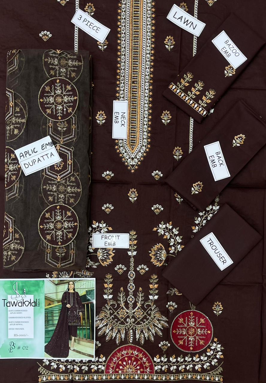 *Alhamdulillah*
Fancy collection
𝘽𝙧𝙖𝙣𝙙 : *Tawakal*
𝙎𝙩𝙪𝙛𝙛: *lawn 3pc 96/88*